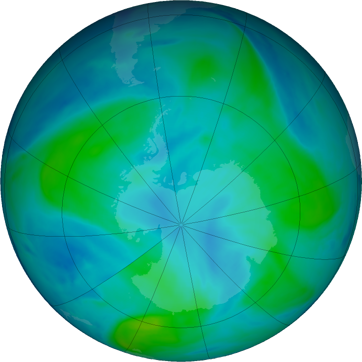 Antarctic ozone map for 13 February 2019